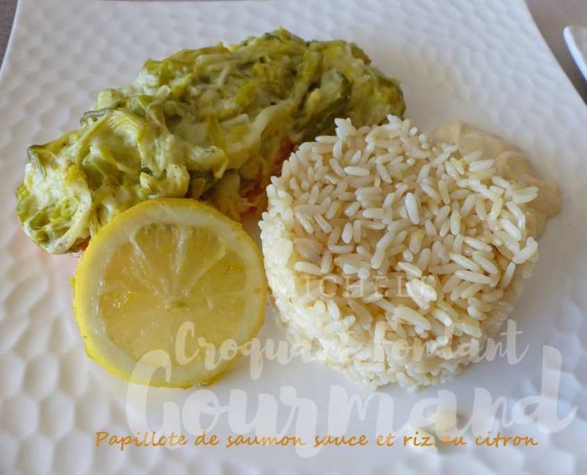 Papillote de saumon sauce et riz au citron P1220839 R