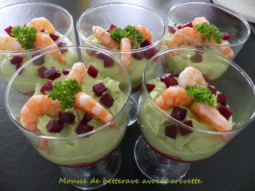Mousse de betterave avocat crevette * - Croquant Fondant Gourmand